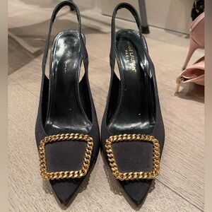 Saint Lauren SULPICE SLINGBACK PUMPS WITH GOLD DETAIL